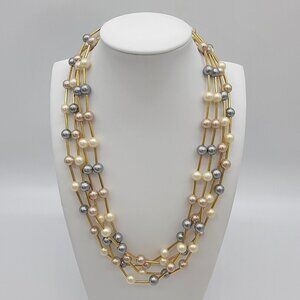 Vintage‎ Avon Faux Pearl Multi Color Four Strand Statement Necklace
